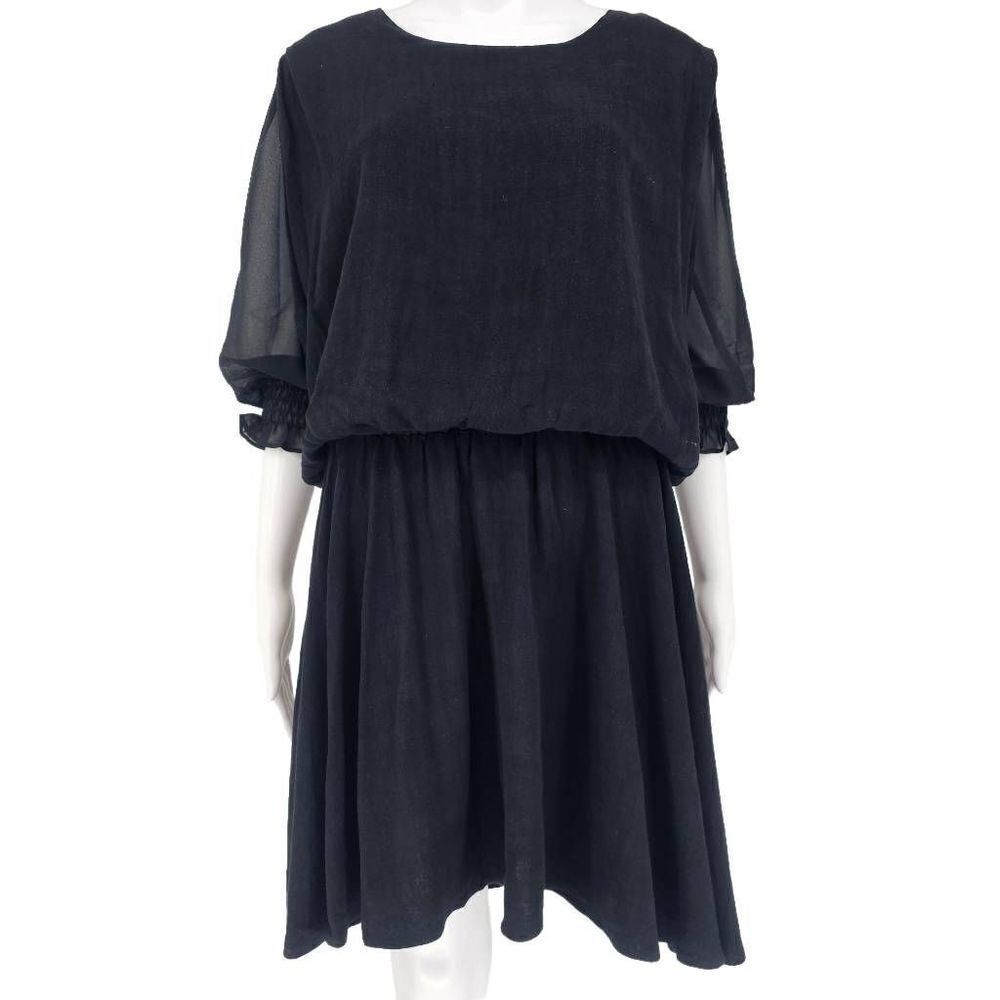 Umgee Blouson Peasant Boho Smocked Sleeve Dress Black S New